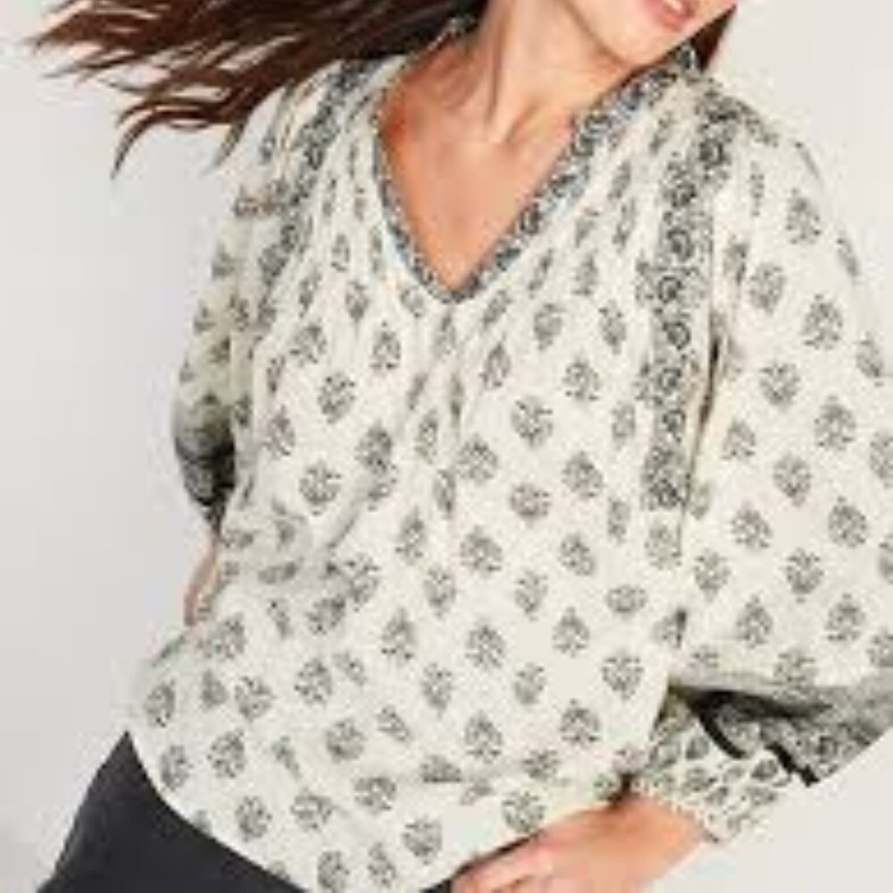 4 for $20: Old Navy Print Poet Swing Blouse - XS Petite - EUC